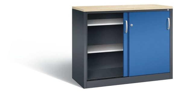C+P Sideboard mit Schiebetüren Acurado, H1000xB1200xT500mm, Farbe: Schwarzgrau / Enzianblau, Bügelgriff, 2056-00 S10132