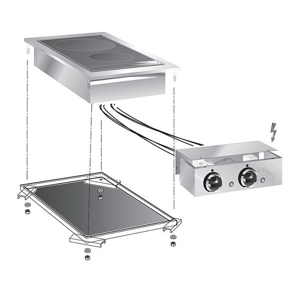 Gastro-Inox drop-in Elektro-Keramik-Kochfeld mit 2 Kochzonen, 40cm mit Anschlusskasten, 160.510
