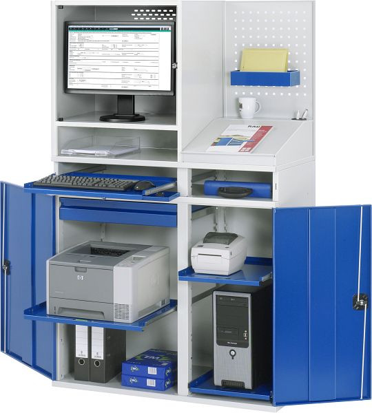 RAU Computer-Schrank - Modell 68, B1100xT520xH1770mm, Monitorgehäuse B650 x T520 x H710mm, Mittelstütze zur Teilung der Einbaubreite, 07-1100T-M68-MG5.11