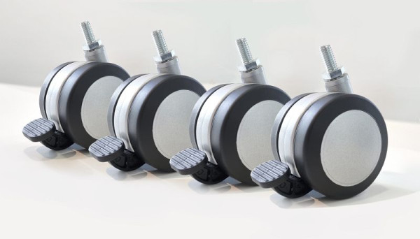 Kerkmann Rollensatz D60 mit Feststellern silber M8x15 mm für Hartboden, 10991114