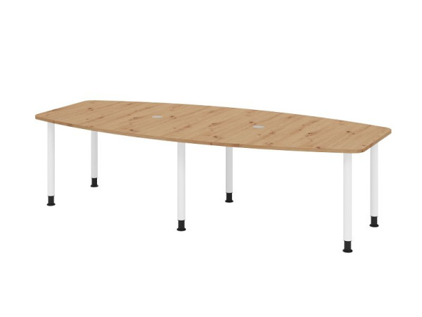 Hammerbacher Konferenztisch KT28C, 280 x 130 cm, Platte: Asteiche, 25mm dick, Sechs-Fuß-Gestell Weiß, Rundrohr 6 cm, Arbeitshöhe 72-74 cm, VKT28C/R/W