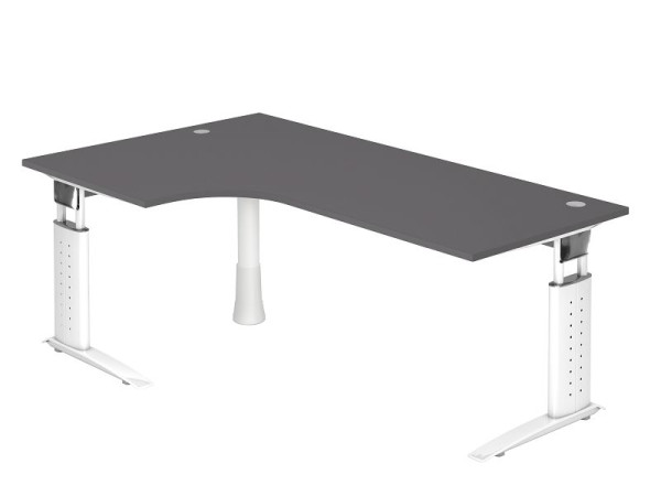 Hammerbacher Winkeltisch C-Fuß 200x120cm 90° Graphit/Weiß, links oder rechts montierbar, Arbeitshöhe 68-86 cm, VUS82/G/W
