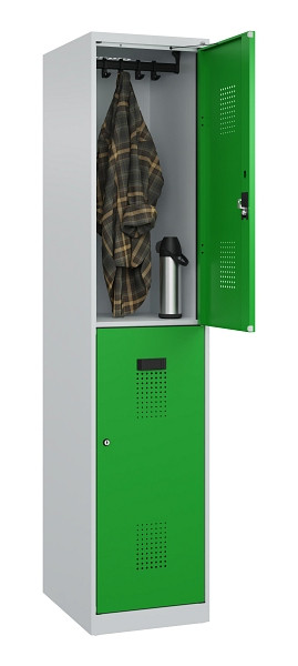 C+P Doppelstöckiger Spind Evolo PLUS, 2 Fächer, 1850x400x500mm, 7035/6037, Zylinderschloss, 049300-12 S10038