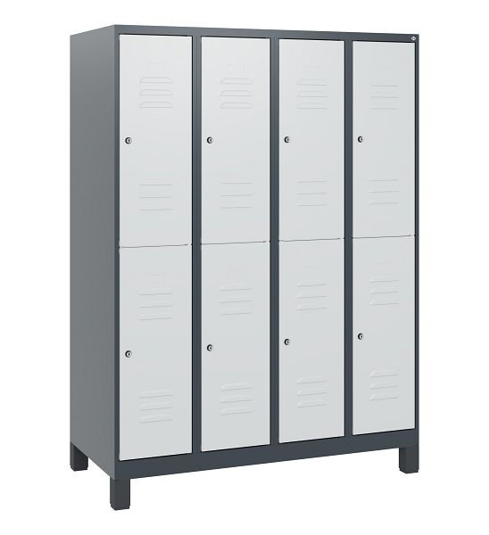 C+P Doppelstöckiger Spind Classic PLUS, Füße, 4 Abteile, 1630x1200x500mm, 7016/7035, Zylinderschlösser, 0803105-40 S10043