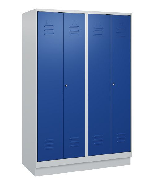 C+P Umkleidespind Classic PLUS SW, Sockel, 4 Abteile, 1800x1200x500mm, 7035/5010, Zylinderschlösser, 0800227-40 S10018