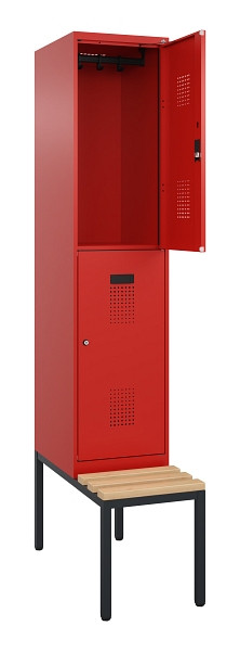 C+P Doppelstock-Spind Evolo PLUS, Bank, 2 Fächer, 2120x400x815mm, 3020/3020, Zylinderschloss, Sitzfläche Buche-Hartholz, Sitzbank, 0493507-12 S10052