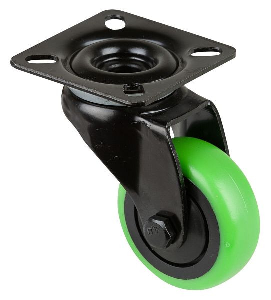 BS Rollen Lenkrolle schwarz, thermoplastisches Gummirad grün, Felge schwarz, Kugellager, Platte, Durchmesser: 50 mm, VE: 8 Stück, A800.A85.050.04