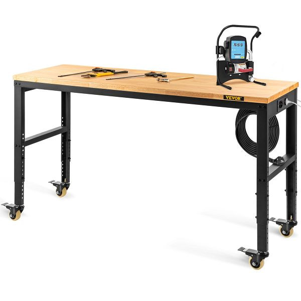 VEVOR Werkbank, höhenverstellbar, 122 cm L x 61 cm B x 104 cm H, Garagentisch mit 79 cm – 104 cm Höhe, 725,7 kg Kapazität, SMKDJGZTDLZOCVV3GV2
