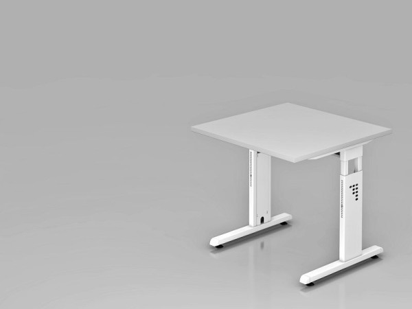 Hammerbacher Schreibtisch C-Fuß 80x80cm Grau/Weiß, Arbeitshöhe 65-85 cm, VOS08/5/W