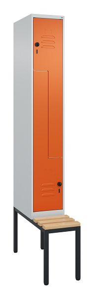 C+P Z-Spind Classic PLUS, mit untergebauter Sitzbank, 2 Abteile, 2120x300x815mm, 7035/2004, Drehriegel, Buche-Sitzleisten, 0800537-102 S10060