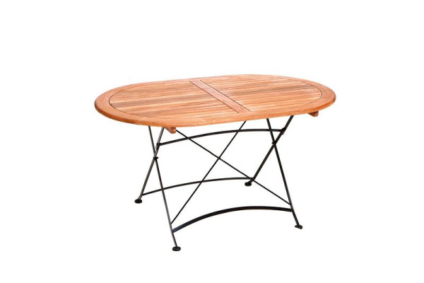 Merxx Schlossgarten Tisch, oval, 140 x 90 cm, Flachstahl mit FSC Eukalyptusbelattung, 24242-217