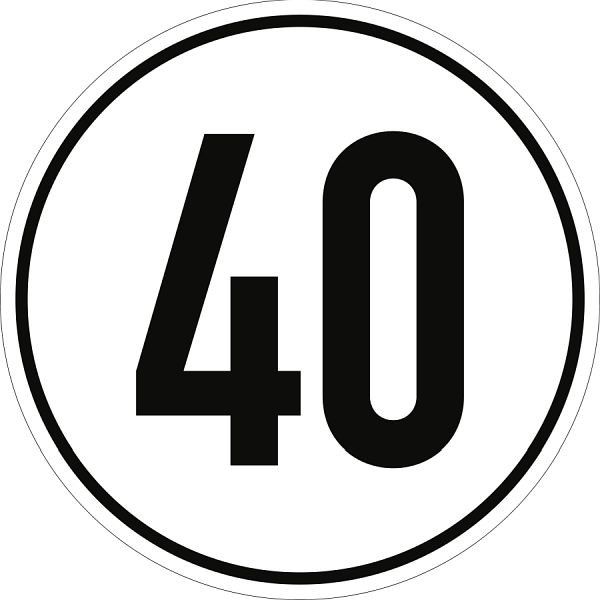 Moedel Geschwindigkeitsschild, 40 km/h, Aluminium, Ø 200 mm, 54266