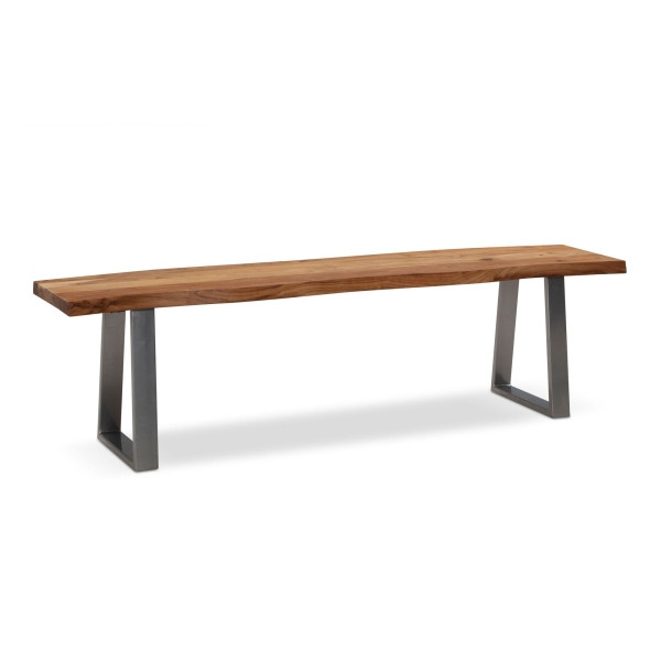 Wohnling Esszimmerbank 180x40x45,5 cm Akazie Massivholz/Metall, Esstischbank ohne Lehne, Küchenbank Chrom Essbank Modern, Sitzbank Groß, WL7.296