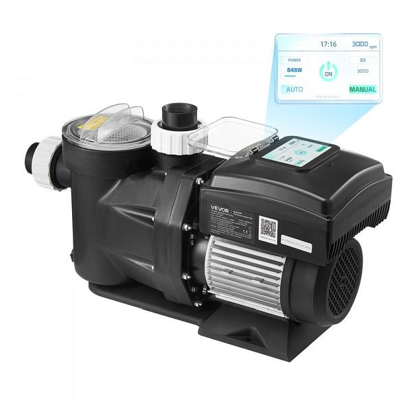 VEVOR Schwimmbadpumpe 43.000 L/h, Variable Drehzahl, 2.200 W, 18 m Förderhöhe, mit Filterkorb, Timer, für Aufstellpools, BSYCGLBSS30H8LGW2001V2