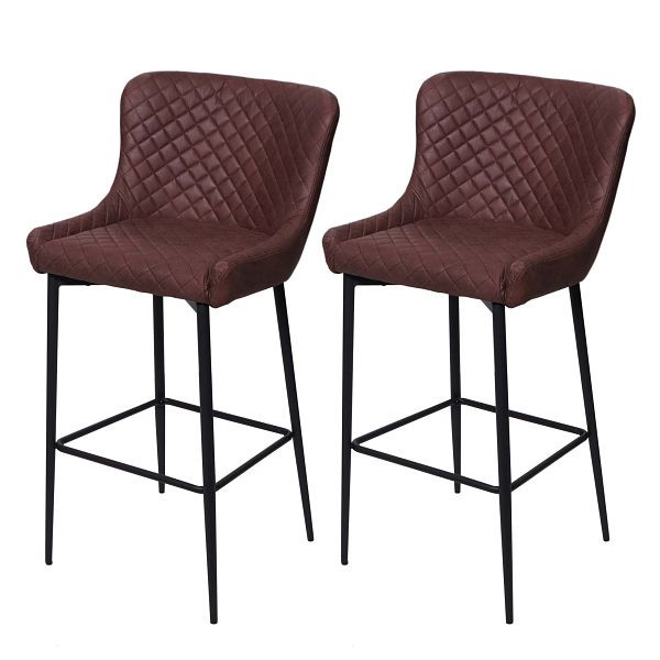 Mendler 2er-Set Barhocker HWC-H79, Barstuhl Tresenhocker, Vintage Metall Fußablage, Stoff/Textil braun, 74061