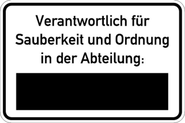 Schilder Klar Betriebsbeschilderung Verantwortlich für Sauberkeit und Ordnung, 450x300x0.6 mm Aluminium geprägt, 1116/00