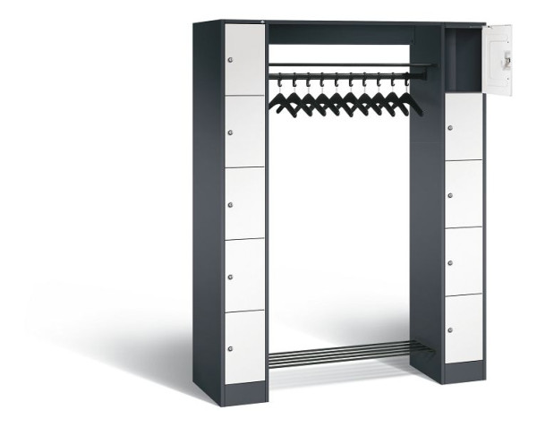 C+P Offene Garderobe Serie 8070, H1950xB1430xT480mm, Farbe: Schwarzgrau / Verkehrsweiß, 80710-00 S10378
