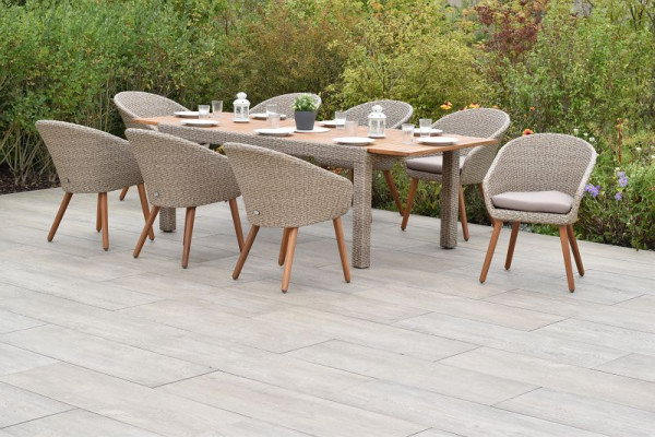 Merxx Arrone Set 9-teilig, 8 Arrone Sessel, inkl. Sitzkissen, 1 Ausziehtisch 180 (240) x 100 cm, Schilf, 50895-259