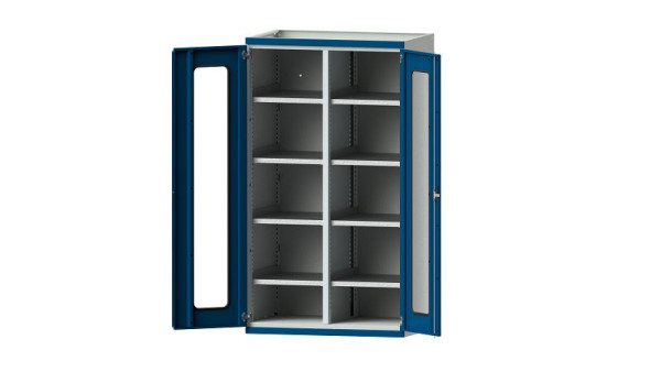 ANKE Werkbänke Schwerlastschrank, Modell 201, 1085 x 690 x 1950 mm, Sichtausschnitt aus Plexiglas, RAL 7035/5010, 621.034