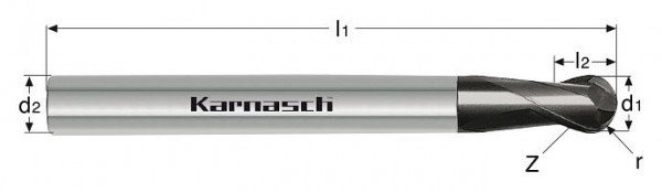 Karnasch VHM-3D-Radiusfräser, kurz, HHC/HSC d= 1,5 / r= 0,75 / Schaft 6 mm UFX 3, 3064780150