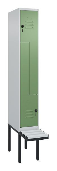 C+P Z-Spind Classic PLUS, Bank, 2 Abteile, 2120x300x815mm, 7035/6011, Drehriegel, 0800437-102 S10036