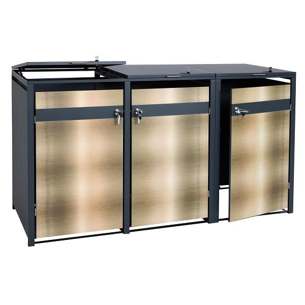 Mendler 3er Mülltonnenverkleidung HWC-J82, Mülltonnenbox, erweiterbar, Metall 80kg, anthrazit, gold, 83380+83381+83382