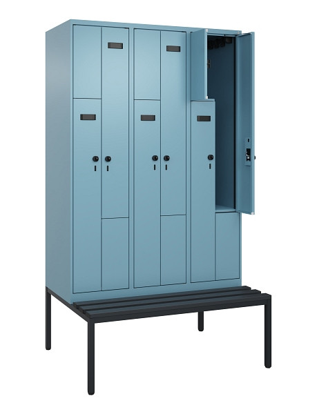 C+P Z-Spind Evolo PLUS, Bank, 6 Fächer, 2120x1200x815mm, 0010/0010, Drehriegel, Sitzfläche Kunststoff, Sitzbank, 0490537-326 S10076