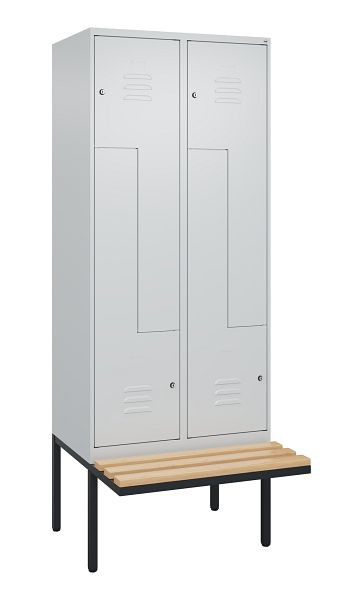 C+P Z-Spind Classic PLUS, Bank, 4 Abteile, 2120x800x815mm, 7035/7035, Zylinderschlösser, Buche-Sitzleisten, 0800437-224 S10024