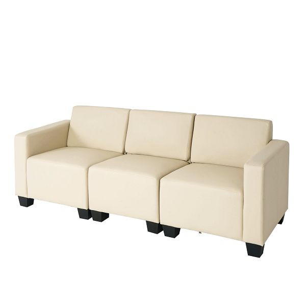 Mendler Modular 3-Sitzer Sofa Couch Lyon, Kunstleder, creme, 21690+21694+21697