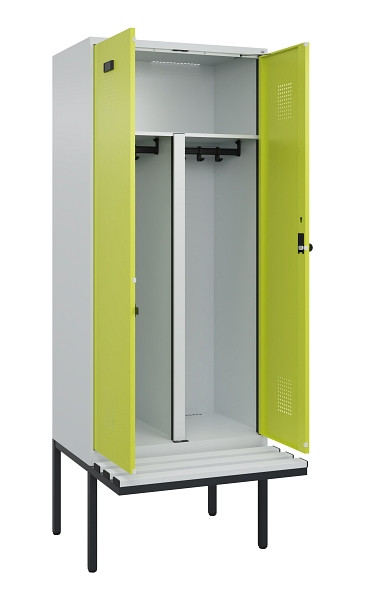 C+P PSA Doppel-Spind Evolo PLUS, Bank, 2 Abteile, 2120x800x815mm, 7035/0024, Drehriegel, Material Sitzfläche Kunststoff, 0490427-22P S10069