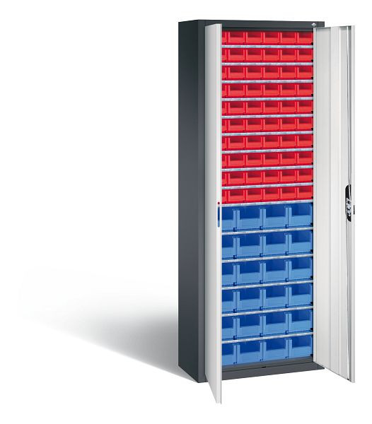 C+P Magazinschrank Serie 13, H1980xB700xT300mm, Farbe: Schwarzgrau / Lichtgrau, Muldengriff, 133113-22 S10100
