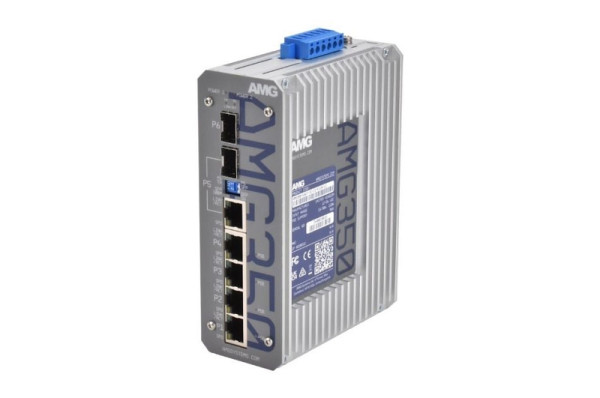 AMG Systems Industrieller 6 Port Unmanaged PoE Switch, 4x10/100/1000 RJ45 12-56VDC PoE Booster, AMG350-4GAT-1C-1S-P120-LV