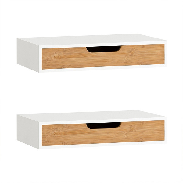 SoBuy Weißes Wandregal mit einer Schublade, aus MDF mit Lackoberfläche, 40×24×8 cm, Tragfähigkeit 16 kg, VE: 2 Stück, FRG92-WNX2