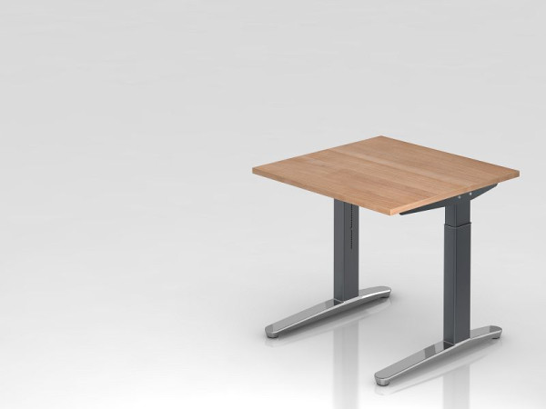 Hammerbacher Schreibtisch C-Fuß 80x80cm Nussbaum/Graphit (Poliert), Rechteckform, VXB08/N/GC