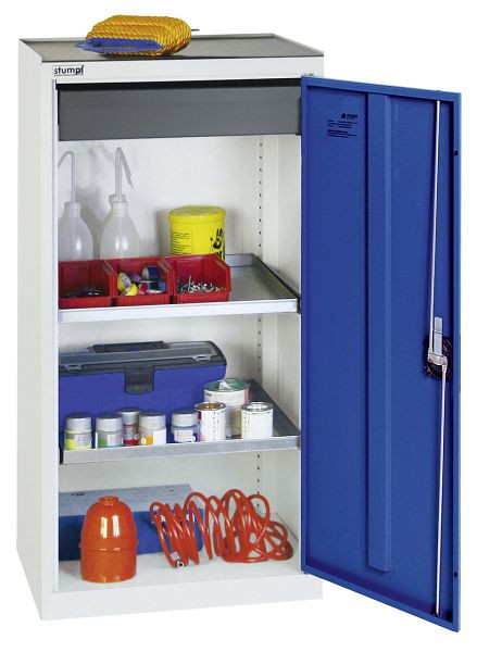 stumpf Werkzeug- und Materialschrank Serie 3000, 7035/5010, 1 Schublade 100 mm, 2 Wannenböden, 3001174