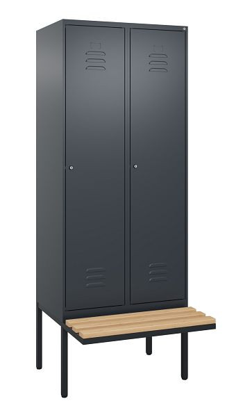 C+P Umkleidespind Classic PLUS, 2 Abteile, 2120x800x815mm, 7016/7016, Zylinderschlösser, Buche-Sitzleisten, 0800407-22 S10056
