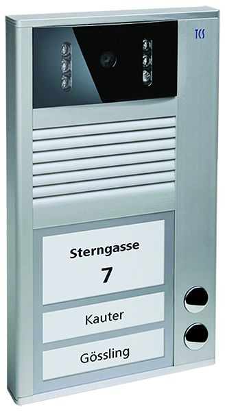 TCS Video 2-Draht Außenstation Serie AVC mit 2 Klingeltasten (rechtsbündig), AP silber, AVC12020-0010