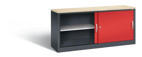 C+P Sideboard mit Schiebetüren Acurado, H720xB1600xT400mm, Farbe: Schwarzgrau / feuerrot, Bügelgriff, 2 OH, 5724-00 S10422