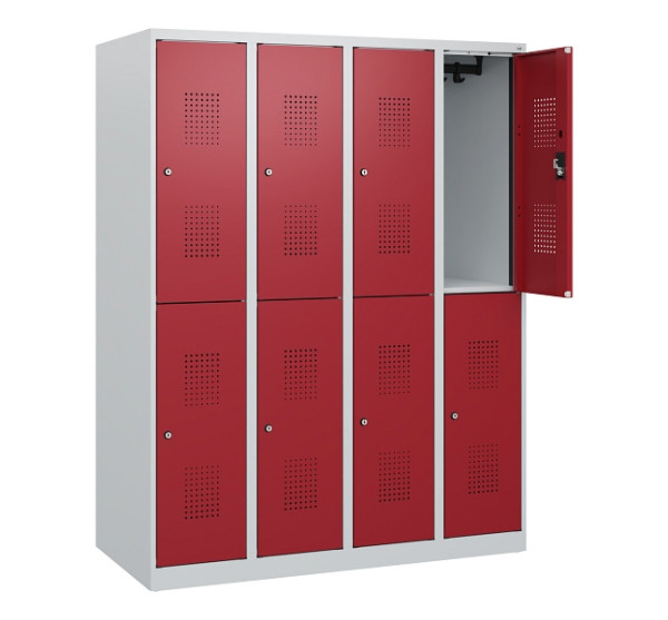 C+P Doppelstöckiger Spind Evolo PLUS, 8 Fächer, 1530x1200x500mm, 7035/3003, Zylinderschloss, 0493005-40 S10026