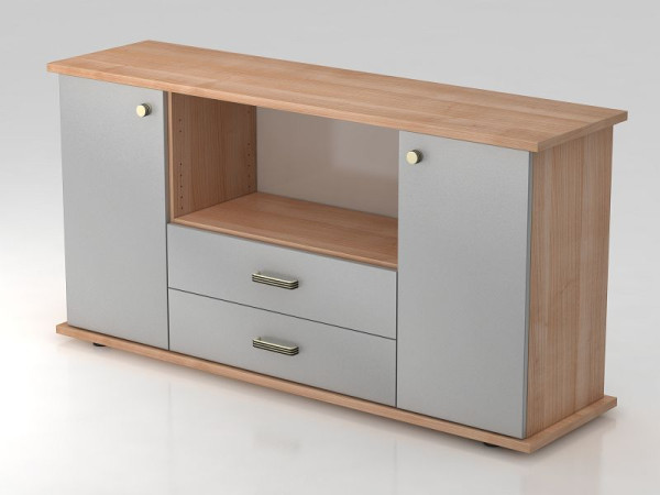Hammerbacher Sideboard 2 Türen, 2, Schübe, Streifengriff Nussbaum/Silber, 166,1x44,8x84 cm (BxTxH), VSBTS/N/S/SG