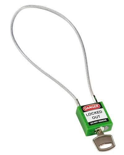 Brady Kompakt-Sicherheitsschloss, Keyed Different Schlüsseleinteilung, mit Kabelbügel 400 mm, grün, 244338