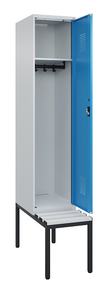 C+P Spind Evolo PLUS, 1 Abteile, 2120x400x815mm, 7035/5012, Haken 4, Zylinderschloss, Sitzfläche Kunststoff, Sitzbank, 0490507-12 S10088