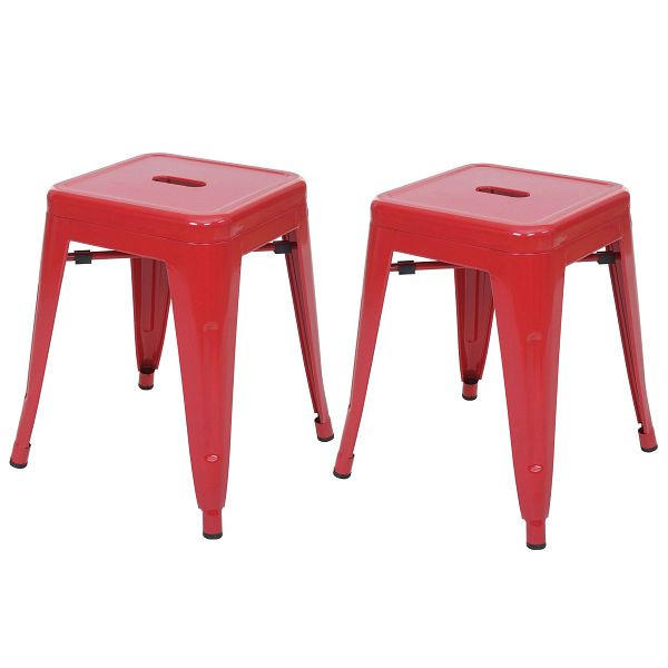 Mendler 2er-Set Hocker HWC-A73, Metallhocker Sitzhocker, Metall Industriedesign stapelbar, rot, 70807