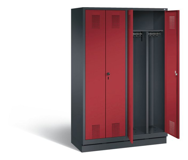 C+P Schwarz-Weiss-Spind Evolo, H1800xB1190xT500mm, Farbe: Schwarzgrau / Rubinrot, 48022-40 S10089