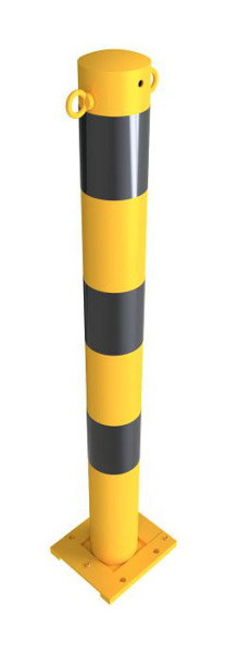 Schake Absperrpfosten Stahlrohr Ø 89 x 2,9 mm lösbar, abnehmbar gelb / schwarz, mit 2 Ösen, 489APBG+2