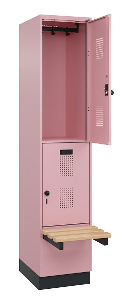 C+P Doppelstock-Spind Evolo PLUS, Bank, 2 Fächer, 1950x400x815mm, 3015/3015, Drehriegel, Sitzfläche Buche-Hartholz, mit Sockel, 049340-12 S10024