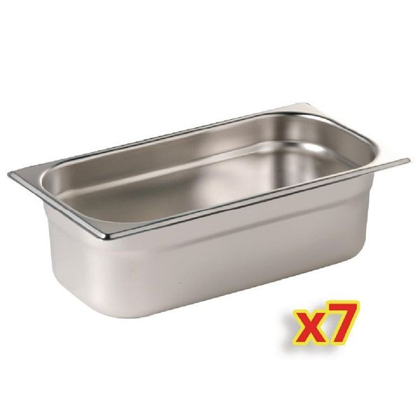 Vogue GN-Behälter Set 7x GN1/4 100mm, Edelstahl, S408, 5050984271526