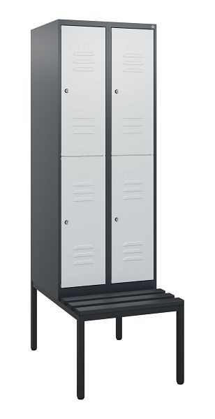 C+P Doppelstöckiger Spind Classic PLUS, 2 Abteile, 1950x600x815mm, 7016/7035, Zylinderschlösser, mit untergebauter Sitzbank, 0803505-20 S10088