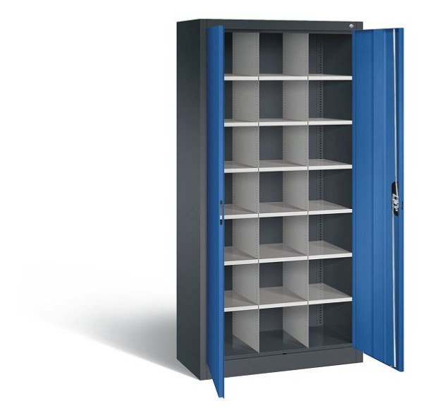 C+P Büro-Fächerschrank Acurado, H1950xB930xT400mm, Farbe: Schwarzgrau / Enzianblau, Muldengriff, 9260-410 S10308