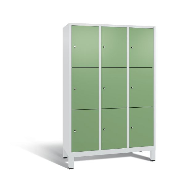 C+P Schließfachschrank Evolo, 9 Fächer, H1850xB1200xT500 mm, Grau/Resedagrün, 48010-323 S10229
